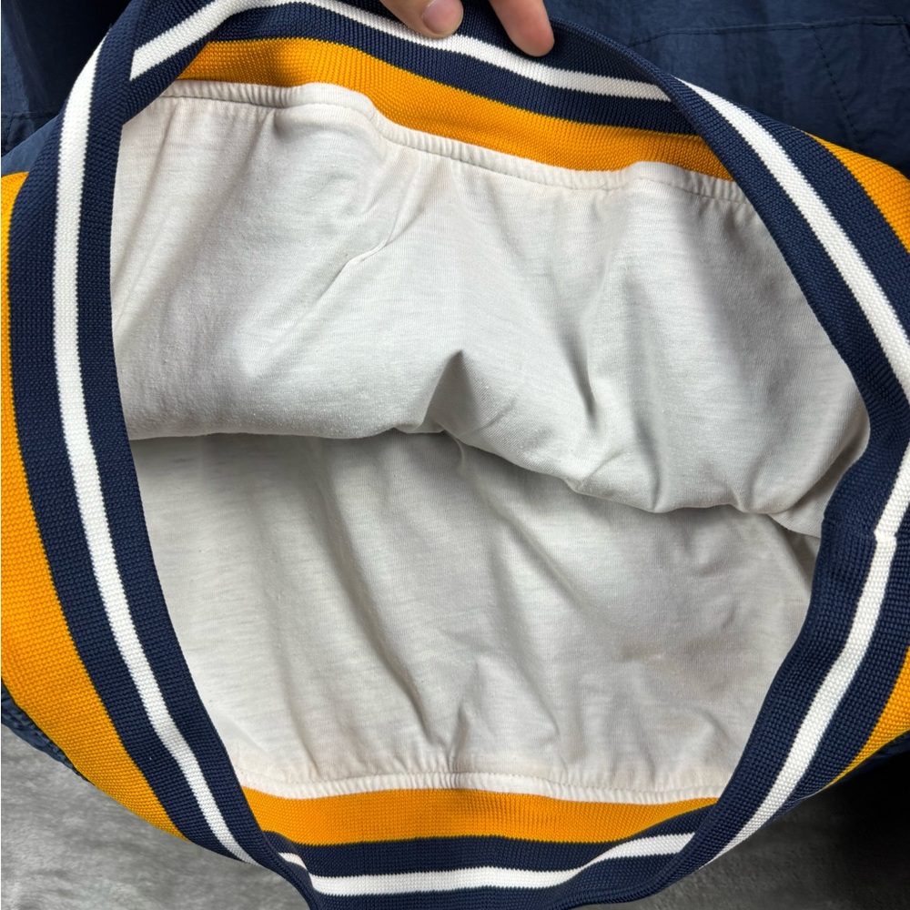 Vintage Nike Big Swoosh Windbreaker Pullover Pockets Navy Mens Large 90s Ribbed - Picture 11 of 16